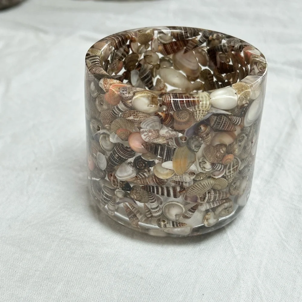Shell and resin contemporary functional art pieces for the vanity or office